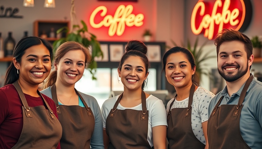 Cheerful baristas at No Limits Coffee Shop Miami, smiling inside a vibrant shop.