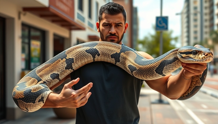 Man handling Burmese python in Miami-Dade, outdoor setting.