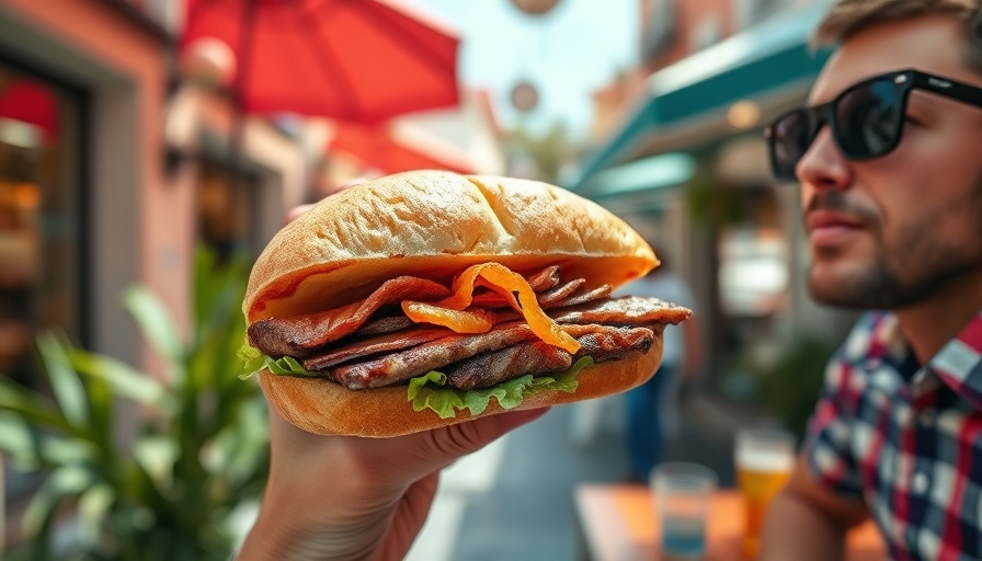 Pan con bistec Miami sandwich outdoors.