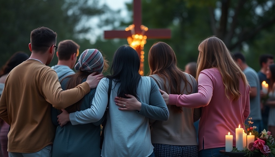 Diverse group embraces at a vigil for violence prevention.