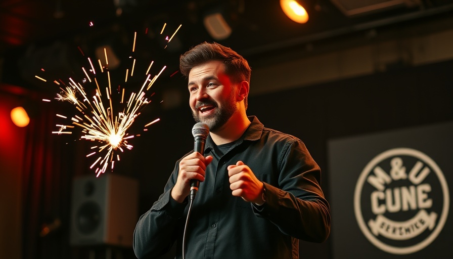 Comedian sparks on stage in Miami comedy club, showcasing vibrant things to do.