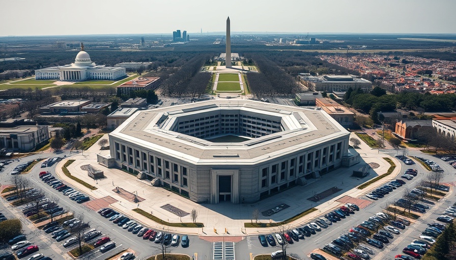Aerial view of the Pentagon with the Washington Monument in the background.