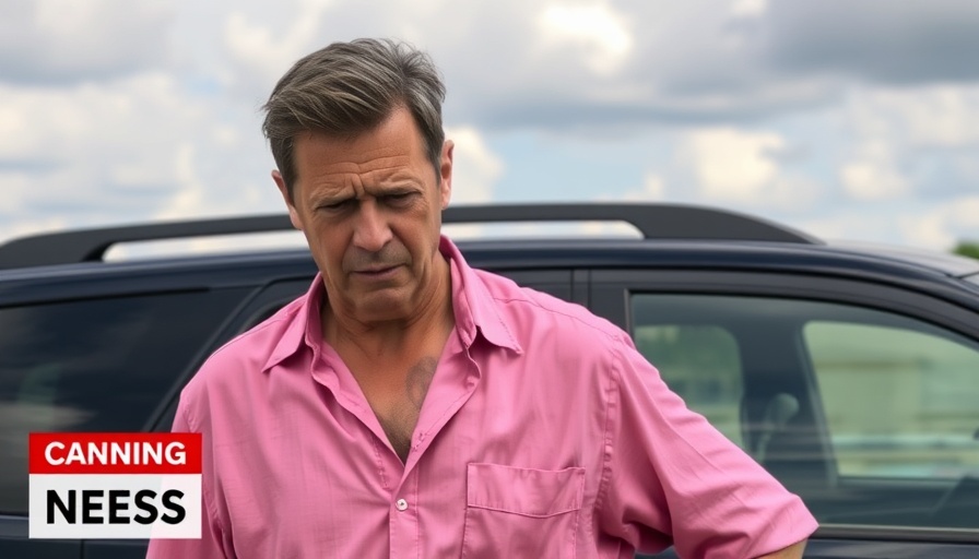 News broadcast image of a man by an SUV related to trial of Ryan Routh assassination attempt.