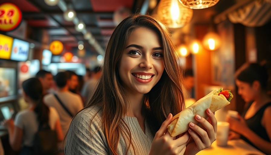 Woman enjoying hand roll at Hand Roll Bar in Wynwood, vibrant mood.