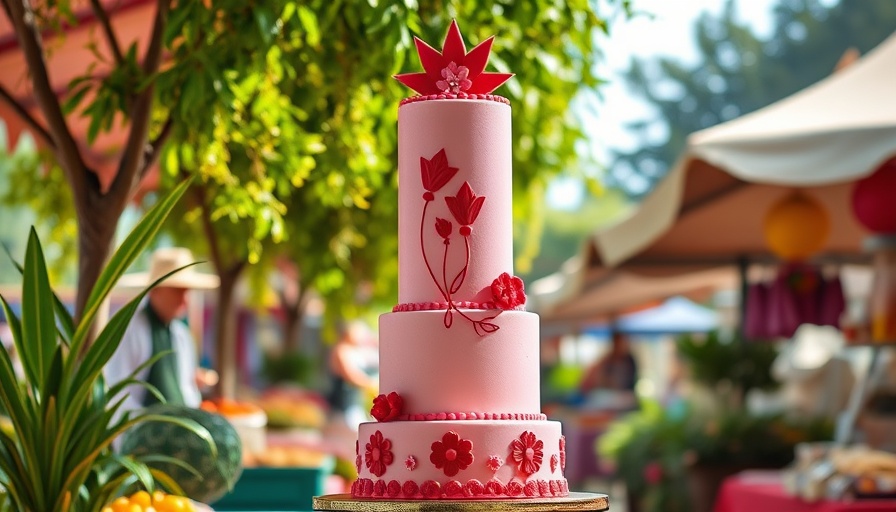 Miami Cake Swap with tall pink cake under a canopy.