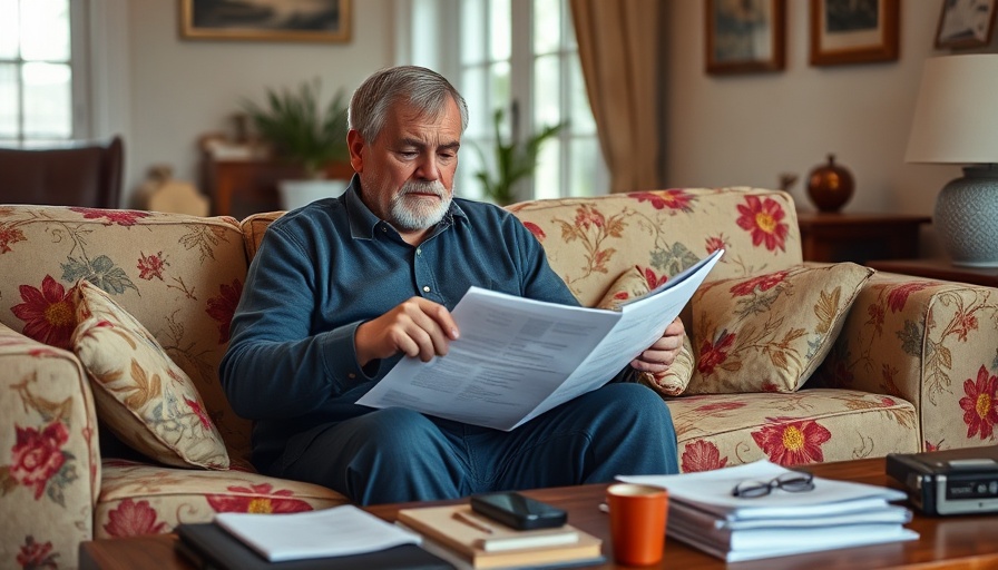 Middle-aged man reviewing hospice care eligibility documents at home.
