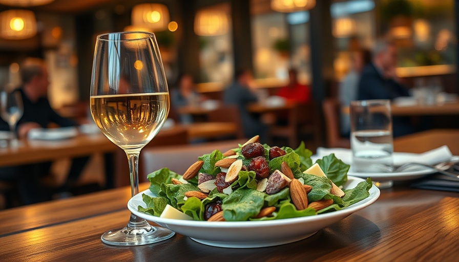 Miami Spice Dinner at José Andrés Aguasal showcasing a stylish salad and wine.