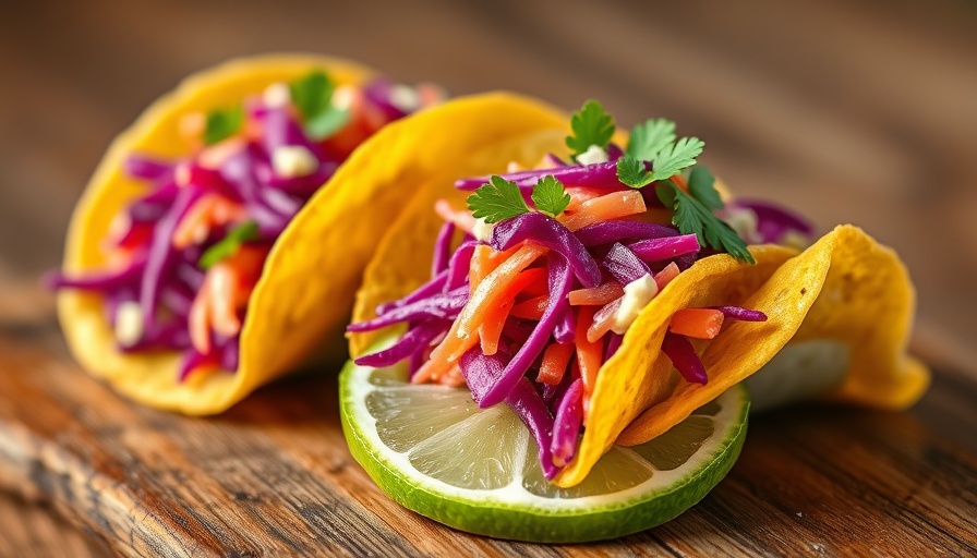 Tasty tacos with purple slaw topping on a lime slice, best spots for casual bar bites.