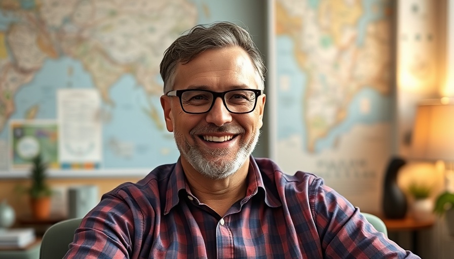Middle-aged man smiling in an office, New Progressivism in Miami context.