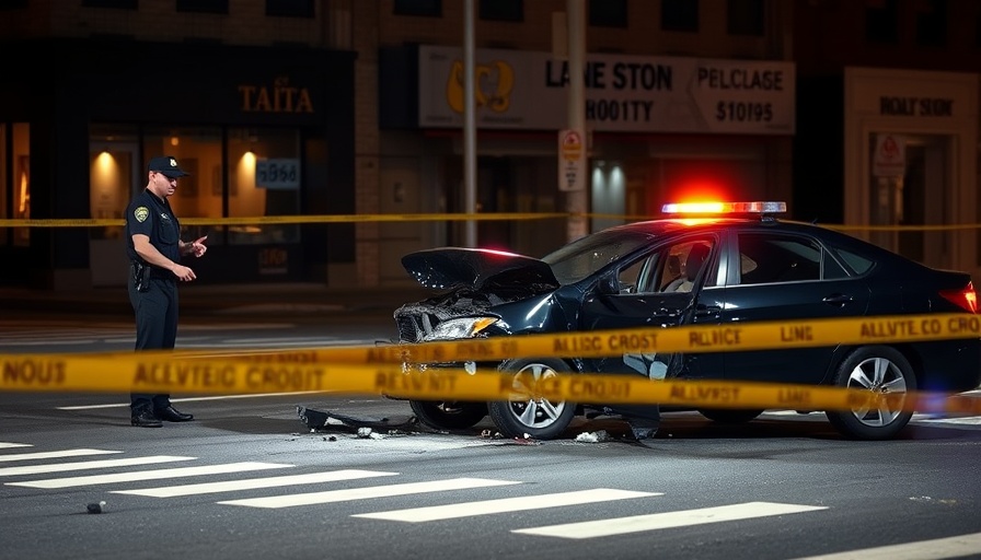 Miami-Dade traffic crash scene with police and damaged cars at night.