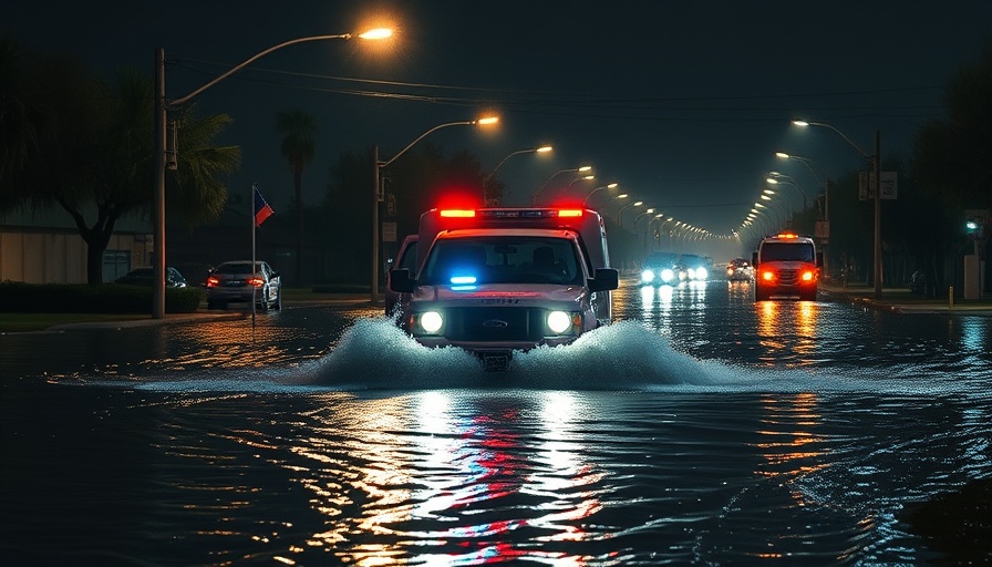 Arizona nighttime rescue during flooding with vehicle headlights.