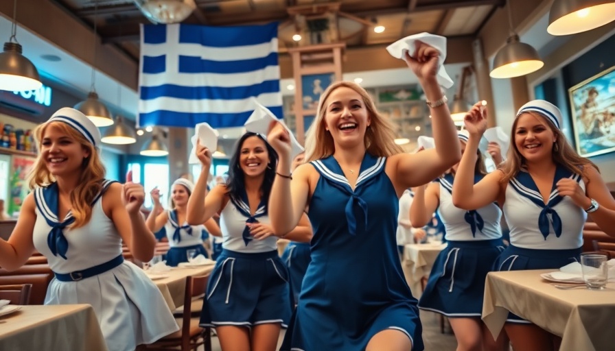 Festive women in sailor outfits at Kiki On The River Sundays.