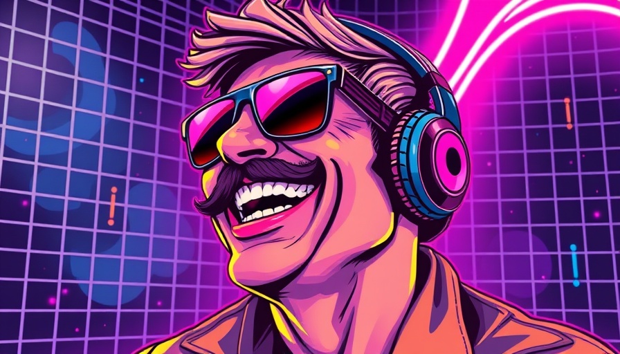 Retro illustration of a smiling man with sunglasses and headphones.