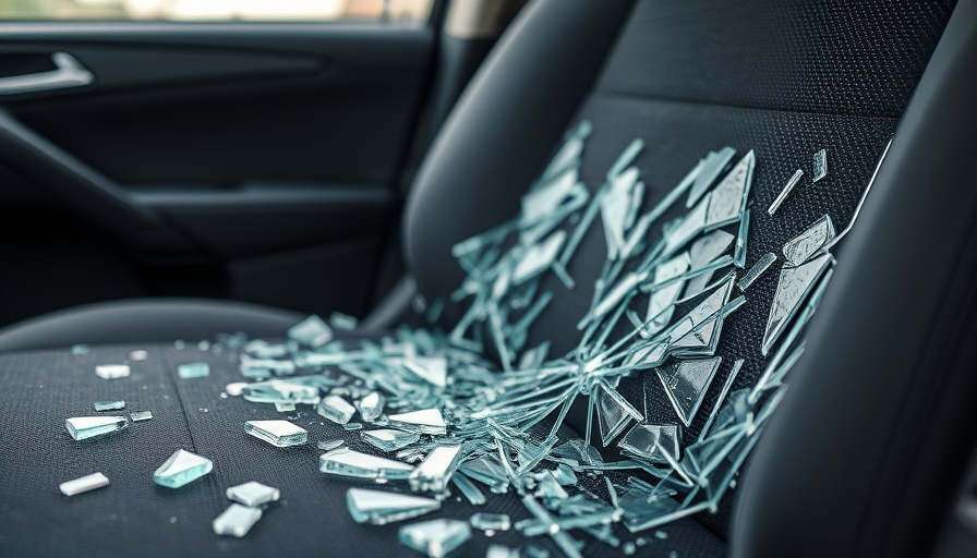 Shattered glass on car seat after Fort Lauderdale car burglaries.