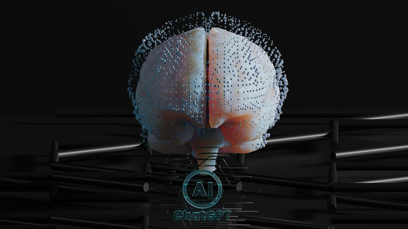 Futuristic AI digital circuit illustration, AI in the workplace concept.