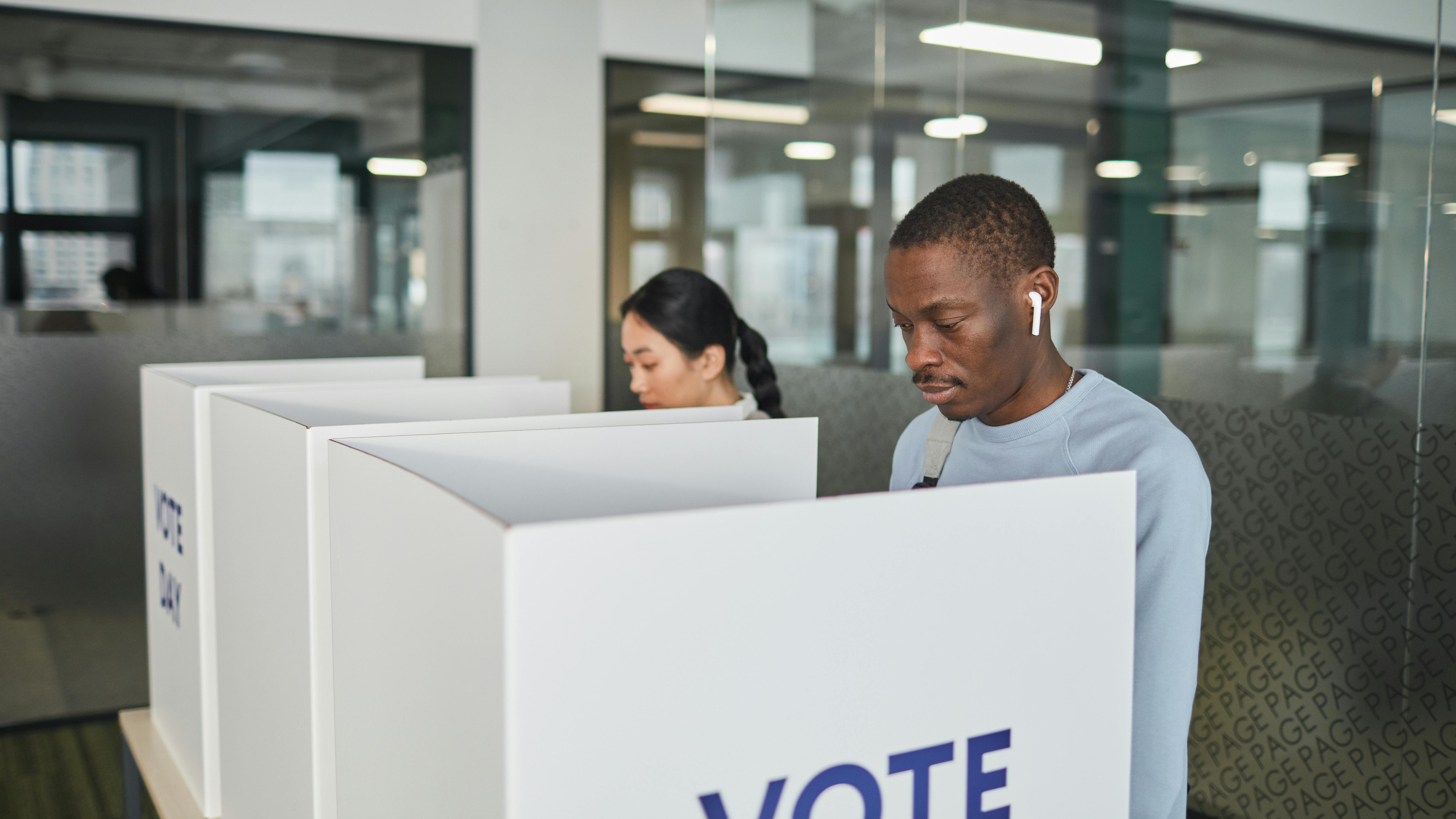 Voting booths in Omaha primary election 2025 community center
