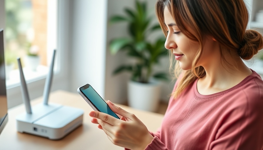 Woman configuring AI Mesh Wi-Fi in India with smartphone indoors.
