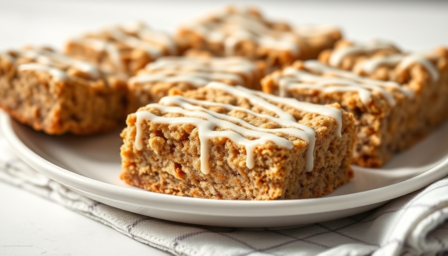 Healthy oatmeal bars with icing on a plate; ideal family meal.