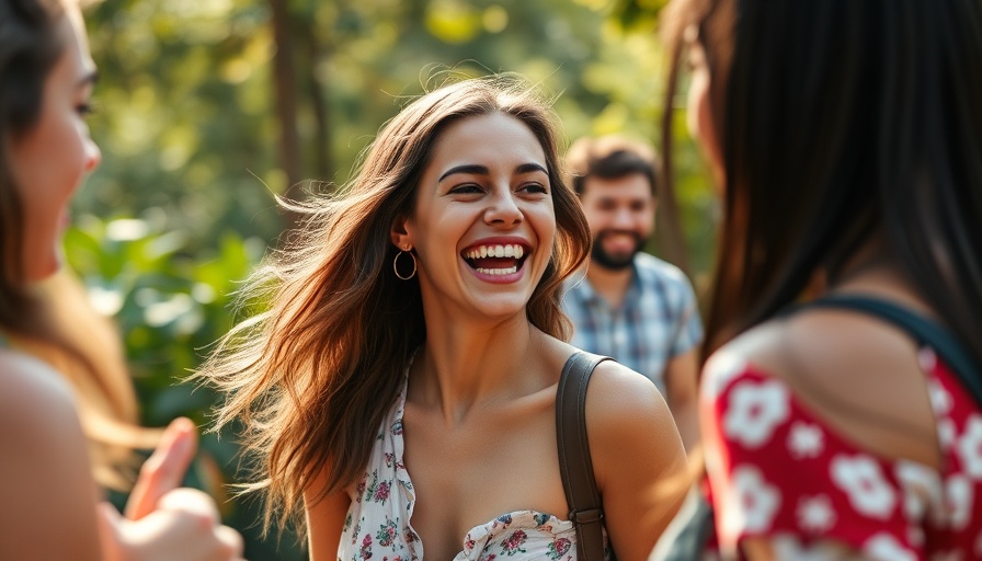 Young woman laughing outdoors with friends, youth mental health nonprofit collaboration.