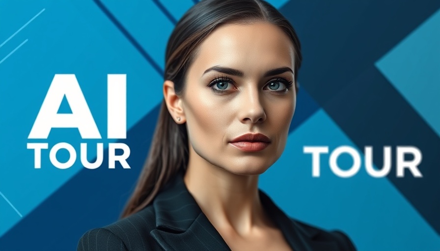 AI tour poster with confident professional woman, promoting AI startup funding.