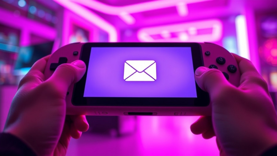 Handheld console displaying envelope icon, Galaxy strategy Metroid releases theme.