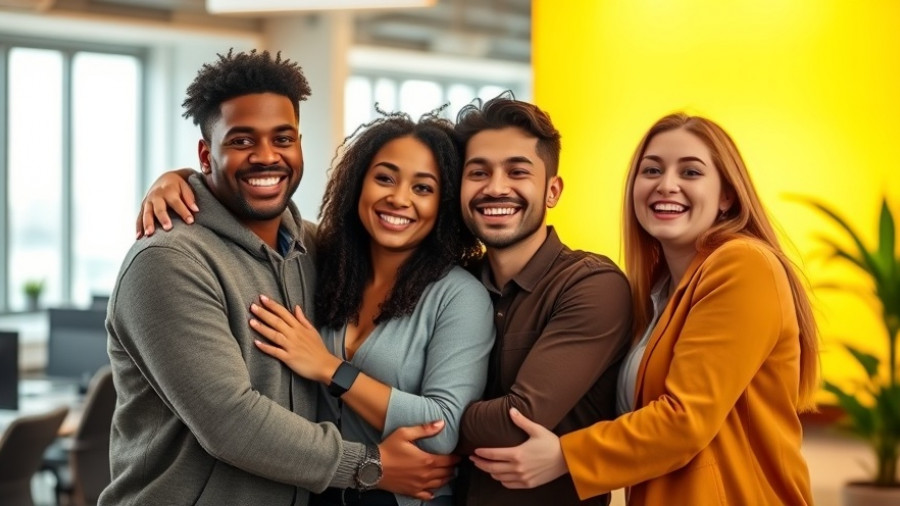 Diverse team illustrating effective employee retention strategies, smiling in office.