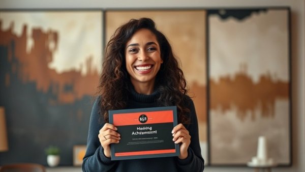 Happy Flight Centre employee holding an award, showcasing mental health strategy success.