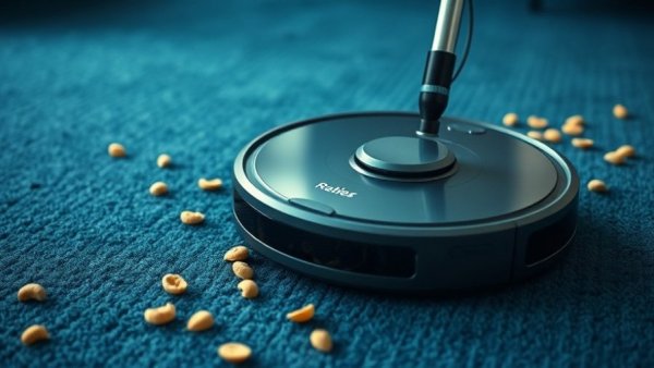 Future of robot vacuums cleaning cereal on carpet.