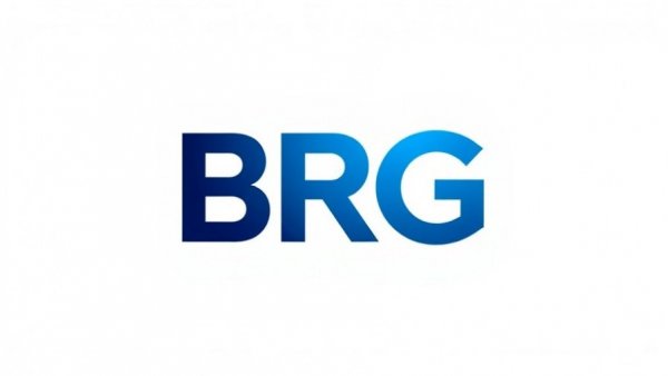 Stylish BRG company logo with gradient blue dots, AI Leadership in Business
