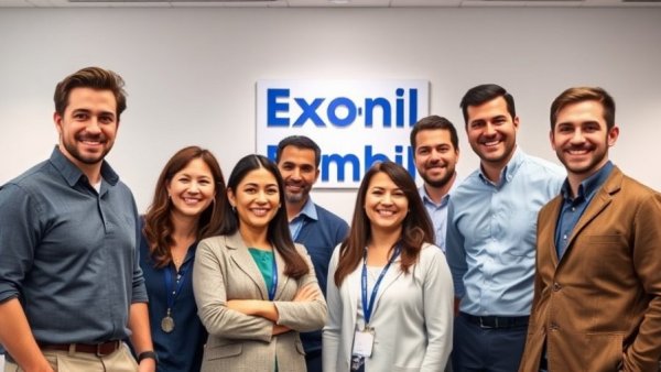 ExxonMobil team members stand together promoting employee resource groups.