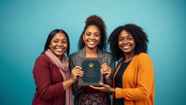 Ecolab GEN IMPACT Awards recognition: Three women with award on blue background.