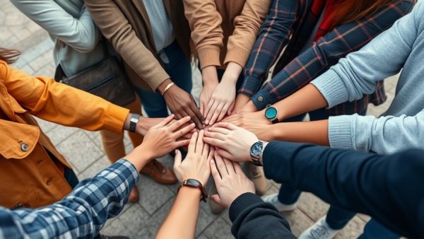 Diverse team showing solidarity and employee engagement culture.