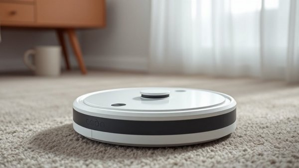 Sleek white robot vacuum on carpet in bright room, SwitchBot S20 review.