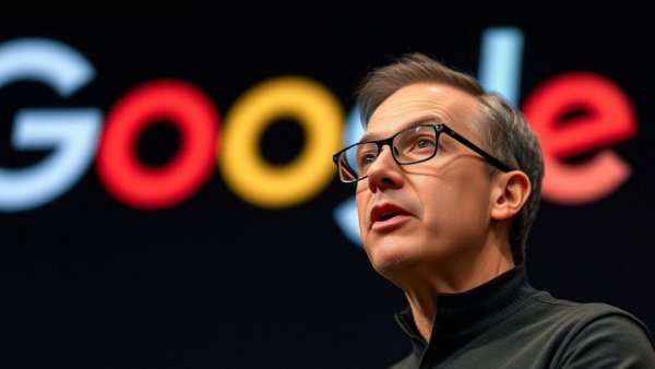 Speaker discussing AI bubble risks at tech event with Google logo.