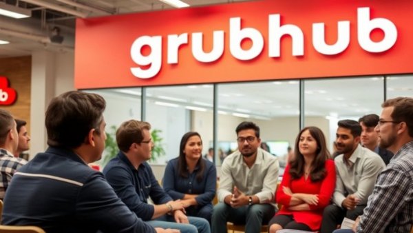 Grubhub Employee Resource Groups meeting with diverse attendees in modern office.
