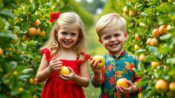 Family Fun at Apple Orchards Omaha Council Bluffs: Kids picking apples, joyful scene.