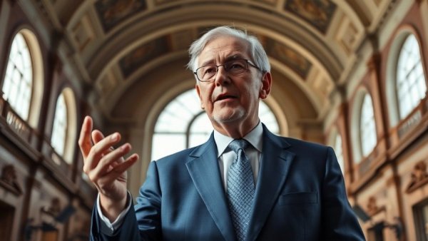 Distinguished man in a suit addressing media on HR compliance.