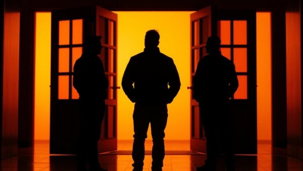 Silhouetted figures by open doors, symbolizing opportunities in refugee employment.