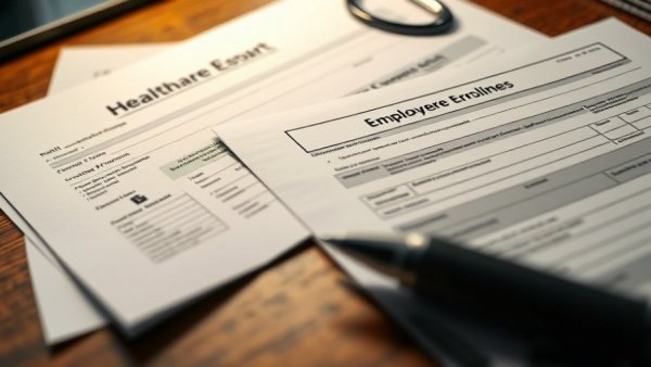 Forms illustrating employee satisfaction with benefits on a desk.