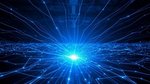 Futuristic mesh wifi concept for smart homes, digital landscape with glowing lines.