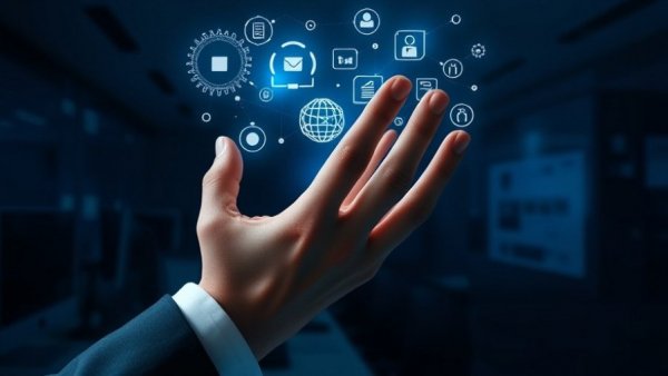 Visualize embedded AI solutions with digital icons and hand.