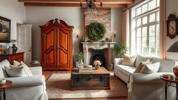 Cozy living room with vintage decor for after Christmas winter decorating ideas.