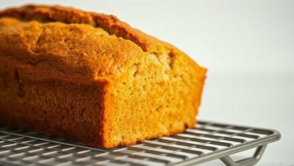 Lower sugar banana bread loaf cooling on a wire rack.