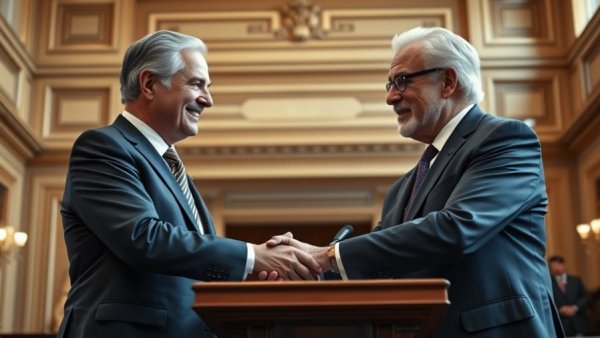 Business leaders discuss AI investments at a formal event.