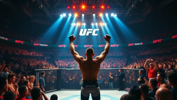 UFC fan experience with fighter entering the brightly lit arena.