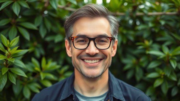 Smiling man outdoors, greenery background, AI-driven security for developers