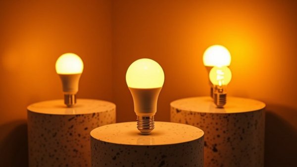 Philips Hue Essential smart lighting bulbs on terrazzo pedestals.