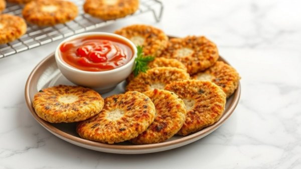 Easy Quinoa Patties with tomato sauce on a plate.