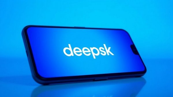 Smartphone displaying 'deepsk' logo, AI training method concept.