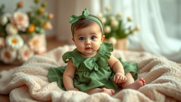 NICU journey resilience: Adorable baby sitting in soft floral setting.